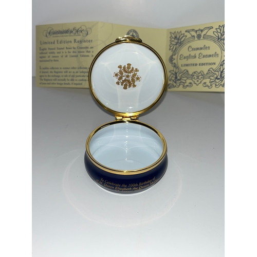 106 - English Enamels by Crummies & Co featuring Queen Mother's crest to lid,  number 35/500 to celebrate ... 