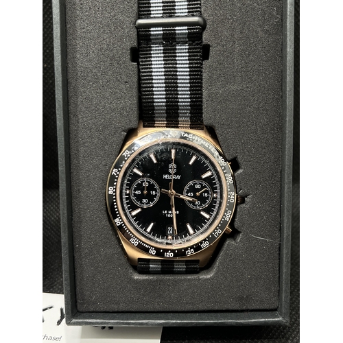 317 - x2  Helgray watches  “Le Mans” racing chronograph in Legend rose gold with two subsidiary dials, cas... 