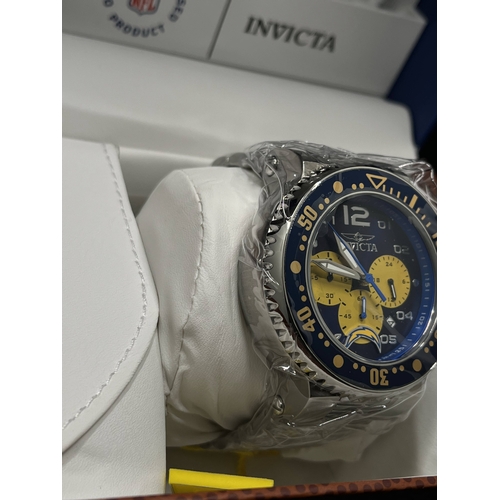 323 - An Invicta “NFL Los Angeles” 52mm case, blue-yellow dial, quartz, “30271”, three dials, uni-directio... 