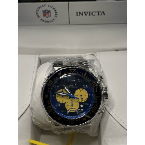 323 - An Invicta “NFL Los Angeles” 52mm case, blue-yellow dial, quartz, “30271”, three dials, uni-directio... 