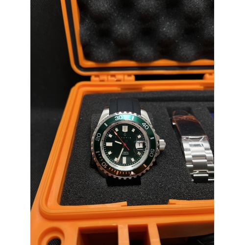 327 - A Nautis “Commander 19150G-G” limited edition green wristwatch no. 183/200 with a 45mm case, black r... 