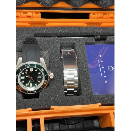 327 - A Nautis “Commander 19150G-G” limited edition green wristwatch no. 183/200 with a 45mm case, black r... 