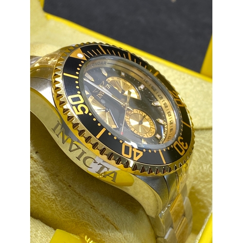 328 - x3  Invicta watches -  “29425” wristwatch, gold coloured and stainless steel, 45mm case, two subsidi... 