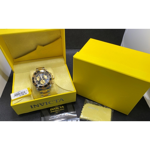 328 - x3  Invicta watches -  “29425” wristwatch, gold coloured and stainless steel, 45mm case, two subsidi... 