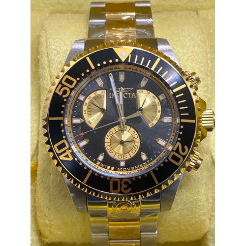 328 - x3  Invicta watches -  “29425” wristwatch, gold coloured and stainless steel, 45mm case, two subsidi... 