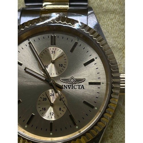 328 - x3  Invicta watches -  “29425” wristwatch, gold coloured and stainless steel, 45mm case, two subsidi... 