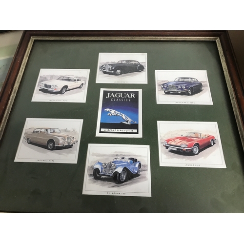 199 - Jaguar / Motor Racing items; to include iconic leaping Jaguar chrome emblem mascot mounted on wooden... 