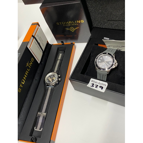 329 - x2 Stuhrling wrist watches - A Stührling “Monaco 3976.1” wristwatch with a black dial and black and ... 