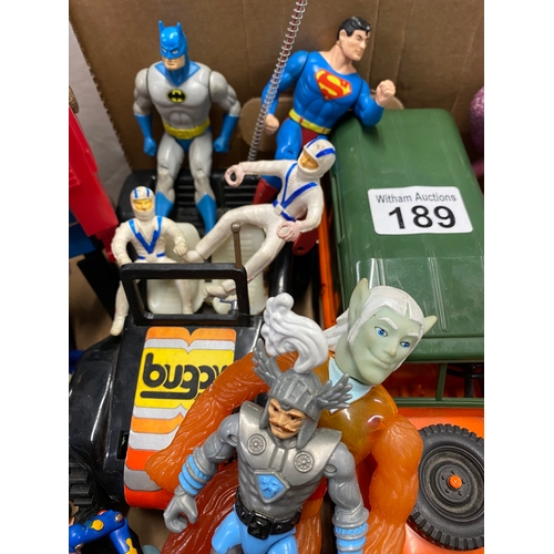 189 - A large quantity of retro figures/vehicles some Galoob 1980's action heroes including Superman, A-Te... 