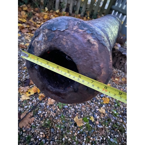 196 - Large antique ship's cannon barrel, GR with carriage wheels and other carriage items. Also included ... 