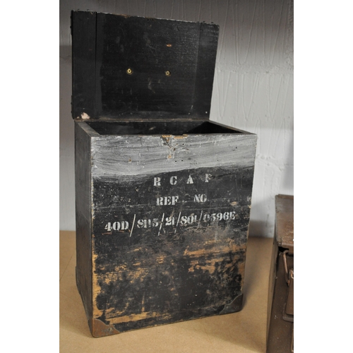 152 - Wooden ammunition box stamped RCAF together with one other wooden ammunition box and a 1971 metal am... 