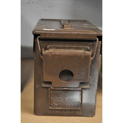 152 - Wooden ammunition box stamped RCAF together with one other wooden ammunition box and a 1971 metal am... 