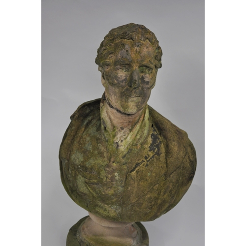 153 - Cast concrete style bust believed to be of the Duke of Wellington, in weathered condition AF, approx... 