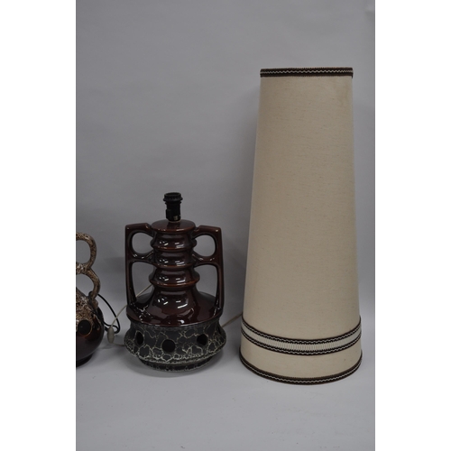 18 - x2 Retro West Germany ceramic lamp bases together with one elongated lamp shade [pat tested]