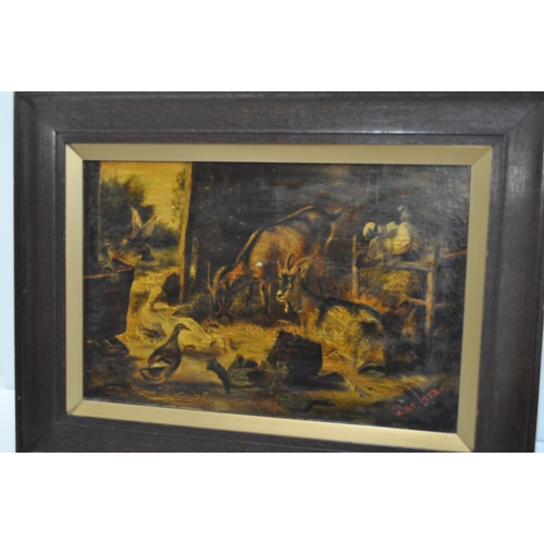 5 - Vintage framed artwork signed A.B.T. 1912 lower right,  depicting farmyard scene of goats, ducks and... 