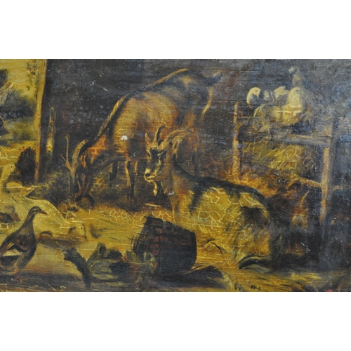 5 - Vintage framed artwork signed A.B.T. 1912 lower right,  depicting farmyard scene of goats, ducks and... 