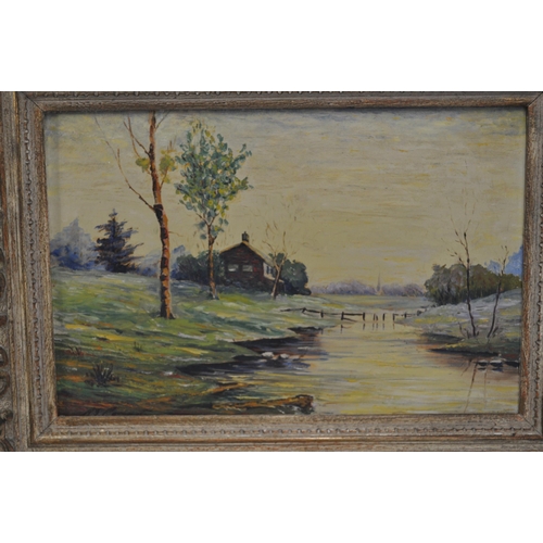 6 - Original oil on canvas depicting landscape/river scene, signed lower left by artist A/F