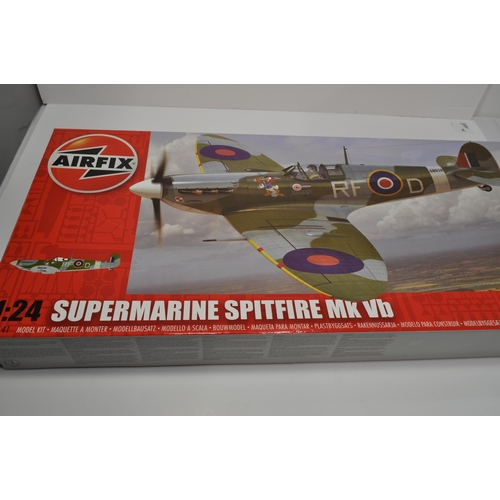 61 - Airfix boxed model aircraft kits X4, to include Supermarine spitfire Mk Vb, plus Metal ornament of a... 