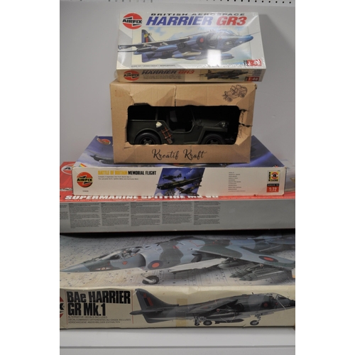 61 - Airfix boxed model aircraft kits X4, to include Supermarine spitfire Mk Vb, plus Metal ornament of a... 