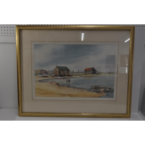 3 - Huts at Walberswick Southwold, artwork by artist John R Pretty, approx. size W76cm x H60cm