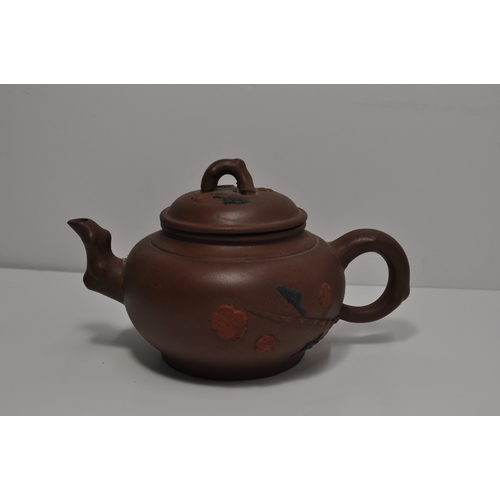 26 - Yixing  teapot with hand painted Lion decoration, with one other poss Yixing/Qing Dynasty, A/F