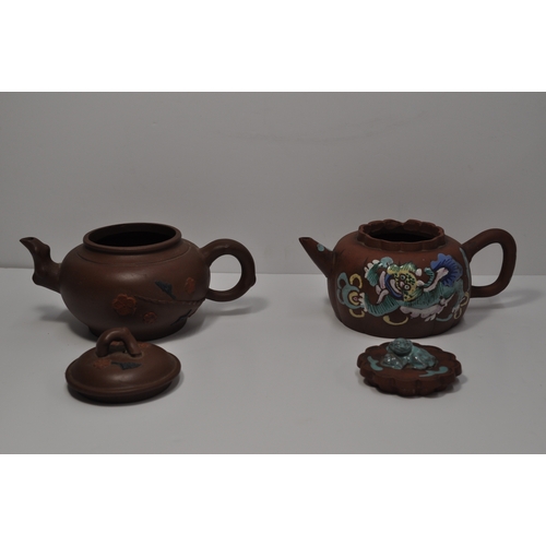 26 - Yixing  teapot with hand painted Lion decoration, with one other poss Yixing/Qing Dynasty, A/F