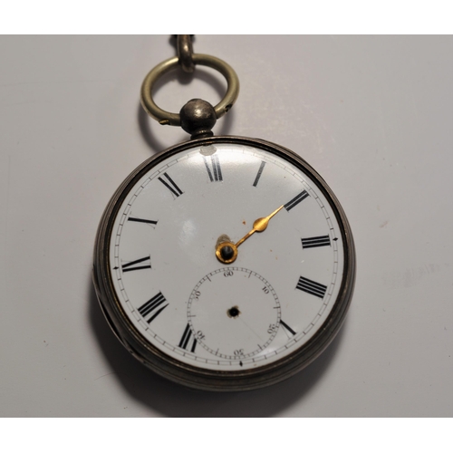 109 - Victorian silver cased pocket watch with white enamel dial, hallmarked London, makers stamp Richard ... 