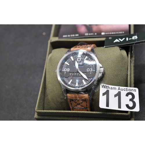 113 - Gentleman's wristwatch - AVI-8  Hawker Harrier II with brown leather strap, model no. AV-4063-01, bo... 