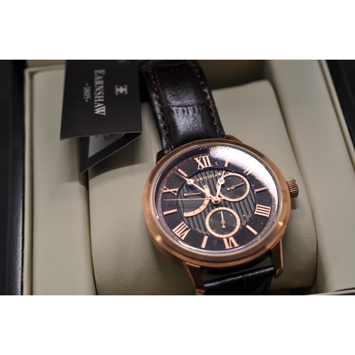 116 - Cornwall sweep second retrograde  in rose gold colour with brown strap with three subsidiary dials, ... 