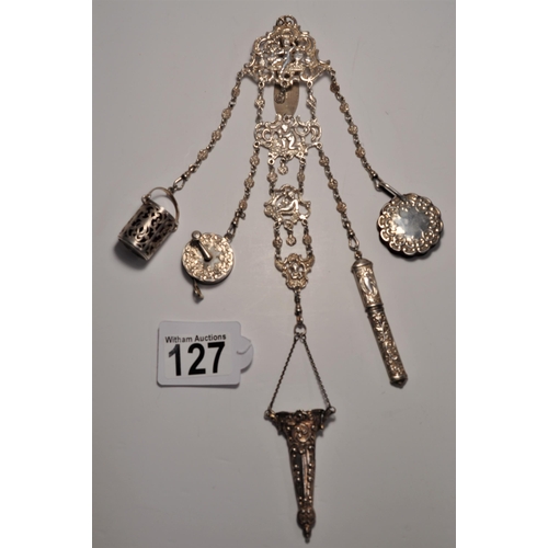 127 - Decorative Silver Chatelaine in an art nouveau style, with silver hallmarks predominately by maker J... 