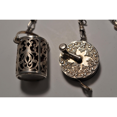 127 - Decorative Silver Chatelaine in an art nouveau style, with silver hallmarks predominately by maker J... 