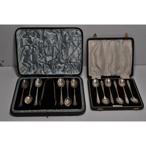 132 - Antique boxed teaspoons hallmarked London 1891 by Robert Stebbings with sugar tong of same design (d... 