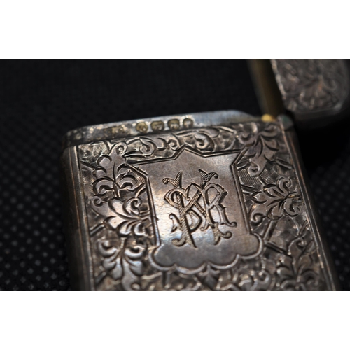 135 - x2 Victorian vesta cases, one with foliate design and monogram hallmarked Birmingham 1888 maker stam... 