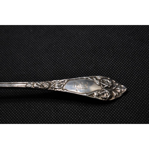 137 - Norwegian silver ladle/sauce spoon, marked 830s NM, with rose decoration and monogram to handle, app... 