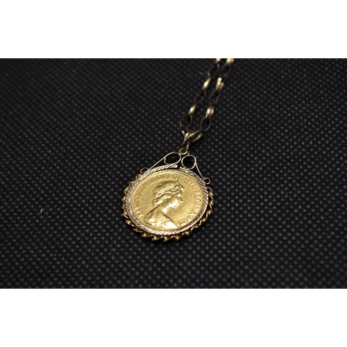 149 - 22ct gold half sovereign coin (1982) in mount, together with 9ct yellow gold belcher chain approx. l... 