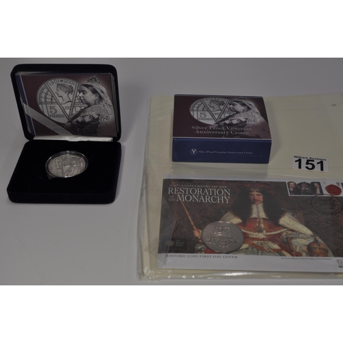 151 - 2001 Silver Proof Victorian Anniversary Crown with box and certificate of authenticity  together wit... 