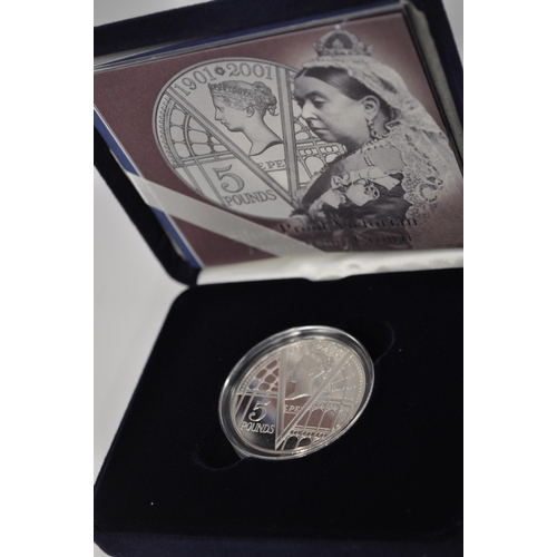 151 - 2001 Silver Proof Victorian Anniversary Crown with box and certificate of authenticity  together wit... 