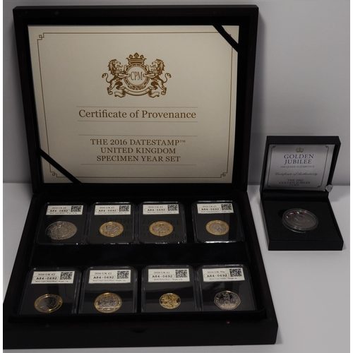 160 - 2016 Date stamp UK specimen year set in box, limited edition with certification together with Golden... 