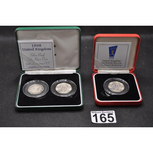 165 - Royal Mint 1998 UK silver proof fifty pence con 25th anniversary EEC with certificate and box togeth... 