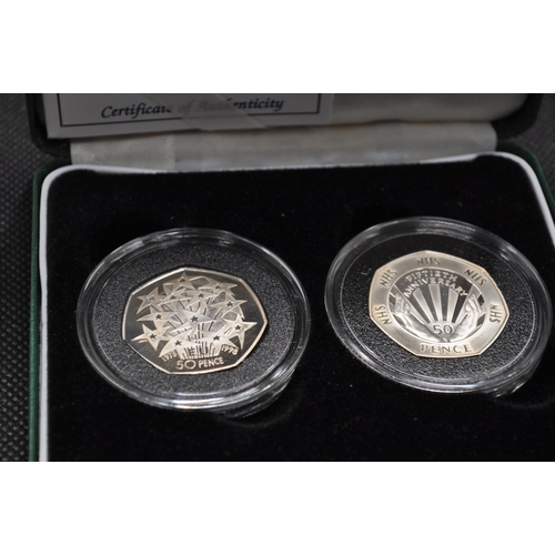 165 - Royal Mint 1998 UK silver proof fifty pence con 25th anniversary EEC with certificate and box togeth... 