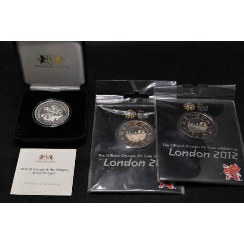 169 - Harrington & Bryne 2015 St George & the Dragon Sterling Silver £5 coin, boxed with Certificate  toge... 