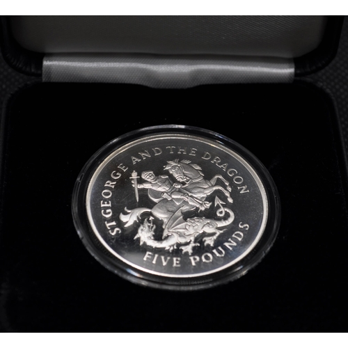 169 - Harrington & Bryne 2015 St George & the Dragon Sterling Silver £5 coin, boxed with Certificate  toge... 