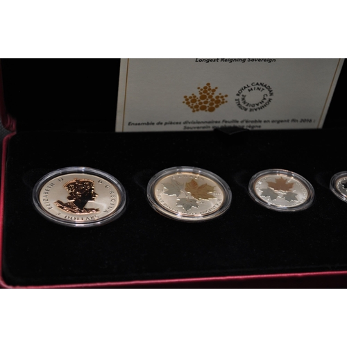 172 - Royal Canadian Mint 2016 Fine Silver maple leaf five coin fractional set commemorating longest reign... 