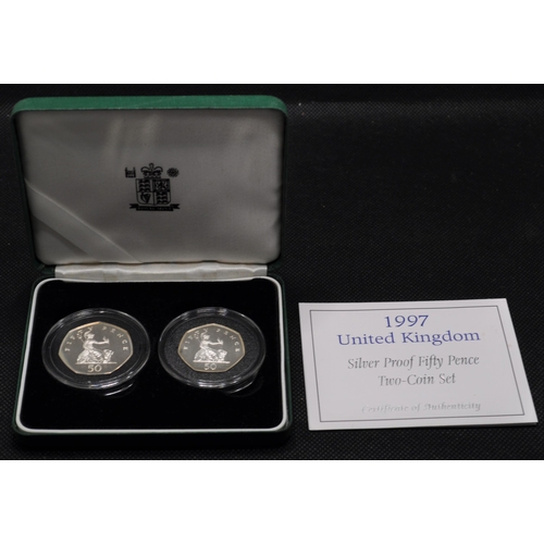 174 - Royal Mint 1997 UK silver proof 50 pence two coin set with Certificate of authenticity