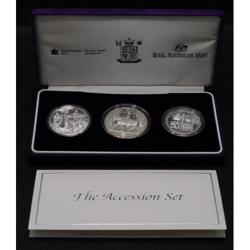 177 - Royal Mint 2002 Silver Proof The Accession Set with Certificate featuring Australian 50 cents, Canad... 