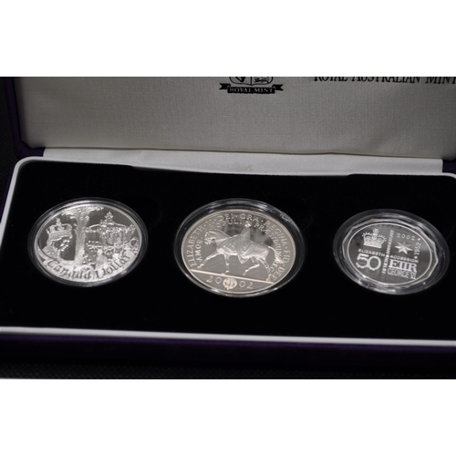 177 - Royal Mint 2002 Silver Proof The Accession Set with Certificate featuring Australian 50 cents, Canad... 