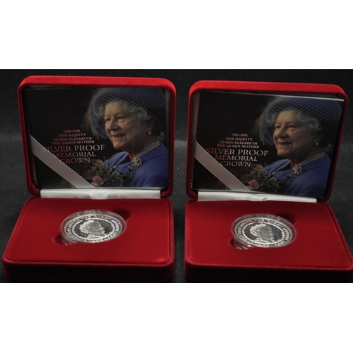 178 - x2 Royal Mint Her Majesty Queen Elizabeth The Queen Mother Silver Proof Memorial Crown with Certific... 