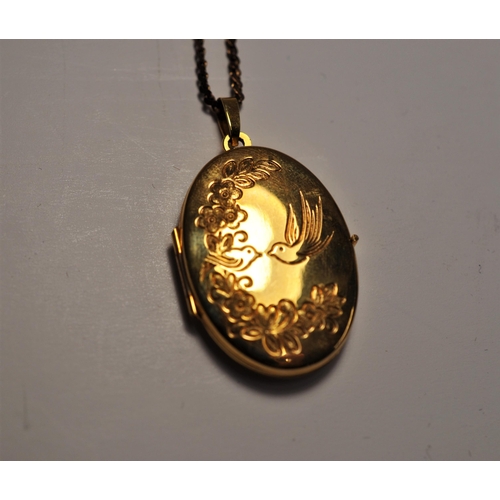 83 - A 9ct yellow gold locket with bird and fauna design to front, chain length approx. 18