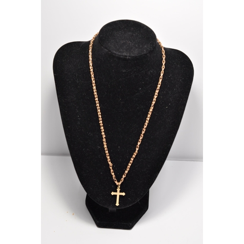 85 - A gold necklace tested as 14ct (9g) with 9ct gold cross (1g) , the Cross pendant is hallmarked Chest... 