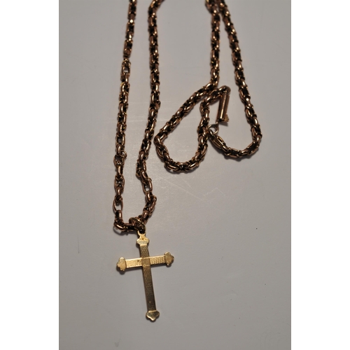 85 - A gold necklace tested as 14ct (9g) with 9ct gold cross (1g) , the Cross pendant is hallmarked Chest... 